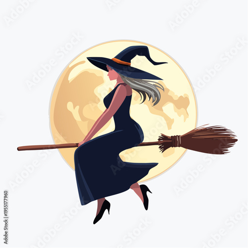 Hexe auf Besen minimalistisch