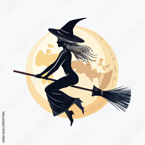 Hexe auf Besen minimalistisch