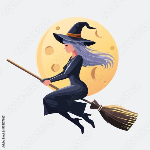Hexe auf Besen minimalistisch