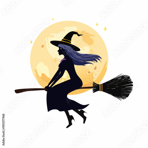 Hexe auf Besen minimalistisch