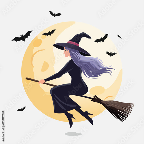Hexe auf Besen minimalistisch