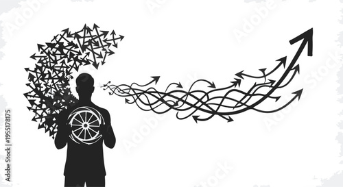 man with chaotic thoughts becoming focused and organized