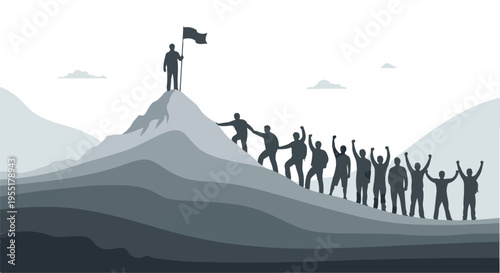 business team celebrating success on mountain peak