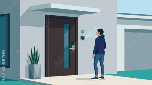 Man using smart lock on house.