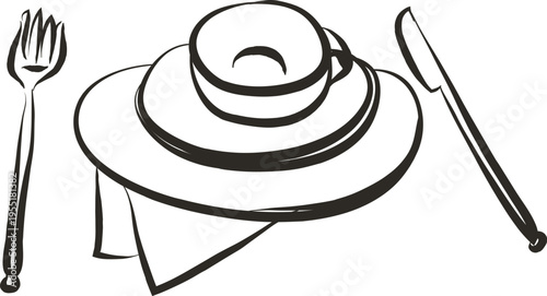 Tableware Place Setting Vintage Sketch