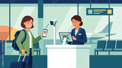 Woman showing ticket to airline staff.