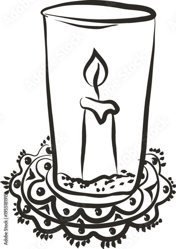 Candle On Lace Vintage Sketch