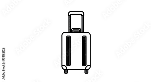 Vector illustration of line art icon of a travel suitcase with an extendable handle and wheels