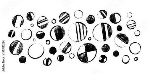 Vector hand drawn circle set. Various ornamental circles crayon hand drawn collection. One color artistic abstract elements for design.