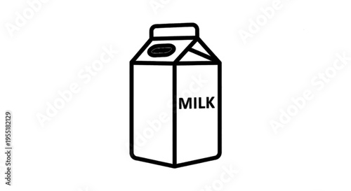 Vector illustration of simple black and white line art illustration of a milk carton