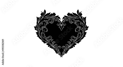 Black heart shape with leaf design.