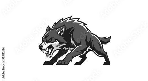 Gray wolf cartoon illustration side view.