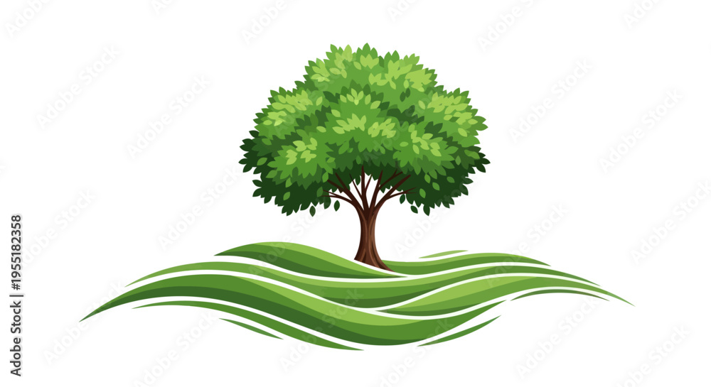 Fototapeta premium Tree on a Green Hill Landscape.