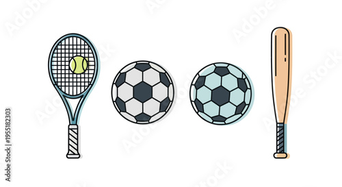Tennis racket and sports balls.