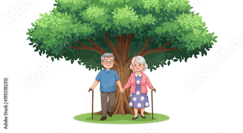 Elderly Couple Walking with Canes.