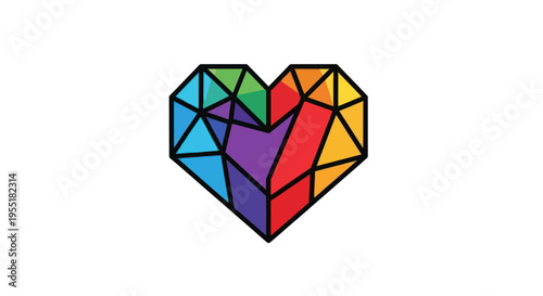 Colorful geometric heart shape symbol.