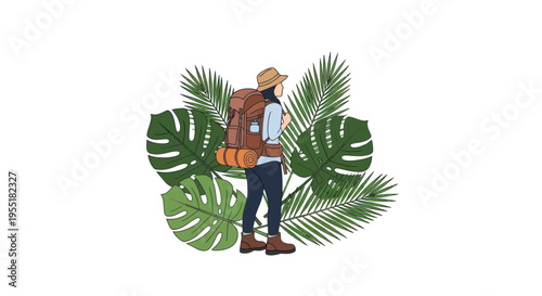 Man wearing backpack and hiking hat.