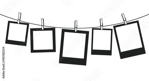 Polaroid photos on a line.