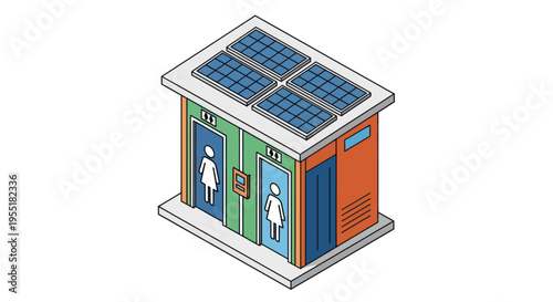 Colorful portable toilet with solar panels.