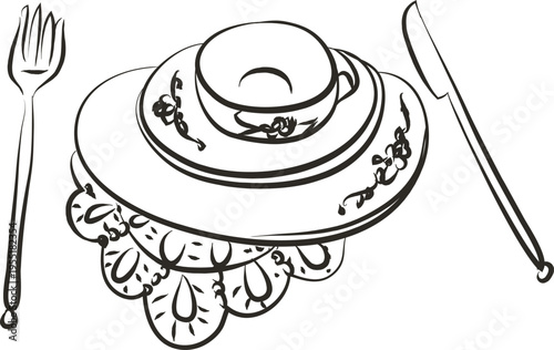 Table Setting Vintage Sketch