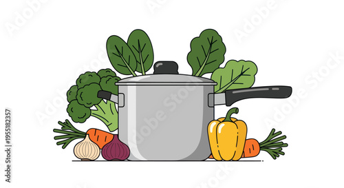 Cooking Pot with Fresh Vegetable Ingredients.
