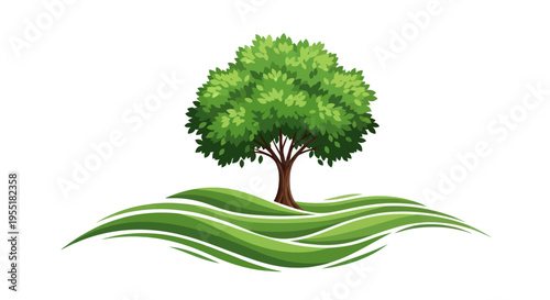 Tree on a Green Hill Landscape.