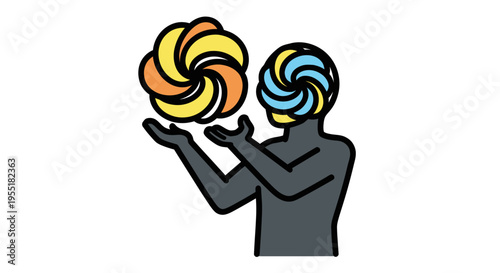 Person with swirling colorful head.