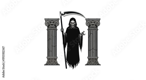 Grim Reaper Holding Scythe Standing.