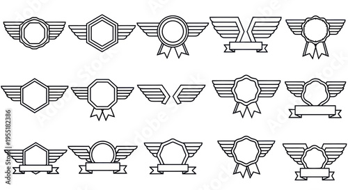 Collection of winged award emblems.