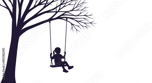 Silhouette of child on swing.