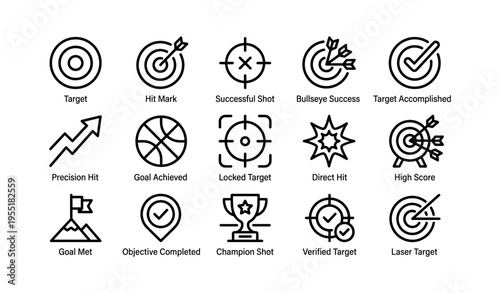 Set of target and achievement icon designs for success and goals