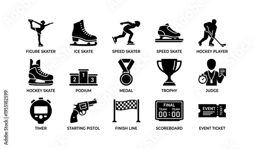 Sports icons: skating, hockey, podium, medal, trophy, and more