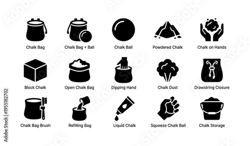 Climbing essentials: chalk bags, powder, liquid, and tools for grip
