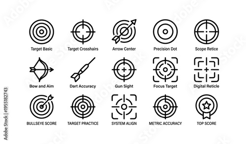 Target icons set with crosshairs, bulls-eye, and arrow elements for precision