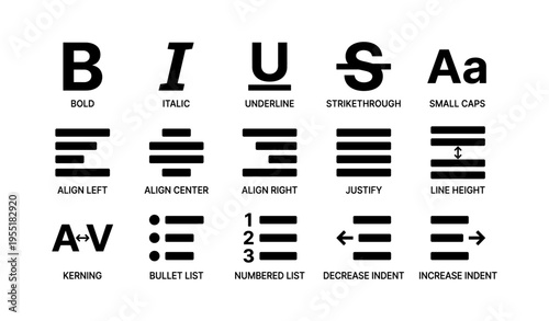 Typography and text formatting symbols for document editing