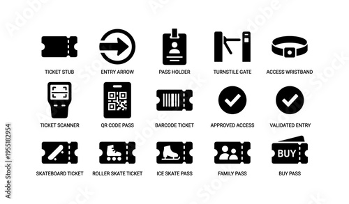 Ticket icons: access, entry, passes, validation, scanning