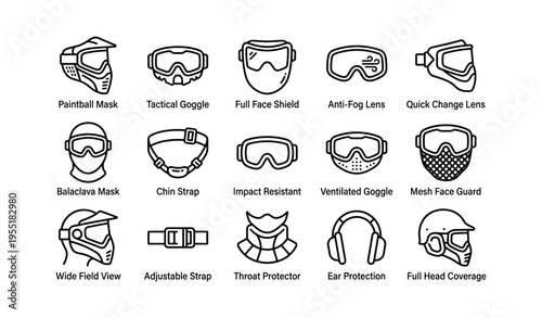 Diverse protective goggles and masks for tactical and industrial use