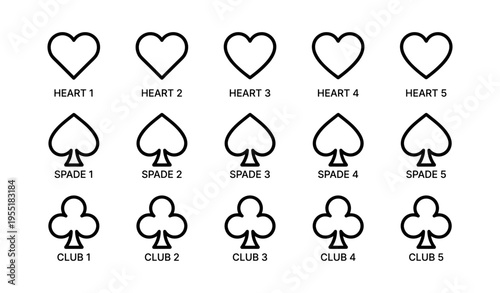 Minimalist playing card symbols: hearts, spades, clubs in sequential order