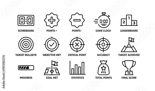 Game icons set with scoreboard leaderboard target progress and trophy symbols