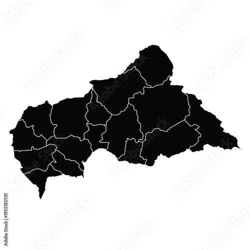 Black Silhouette of Central African Republic Map with Internal Borders