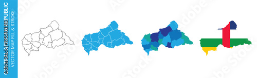 Central African Republic political map divided into regions with flag detail