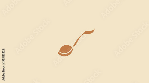 A simple, abstract illustration of a ladle in a brown hue, centered against a beige backdrop