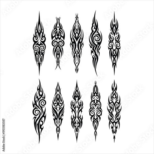 Vertical Abstract Tribal Tattoo Set Vector Illustration