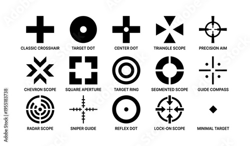 Diverse reticle and scope icons for aiming precision