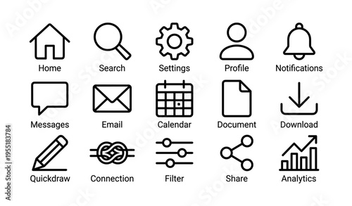 User interface icons for digital tools and notifications