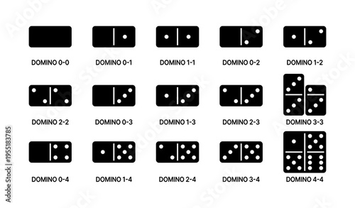 Domino set with double zero to double four tiles illustration