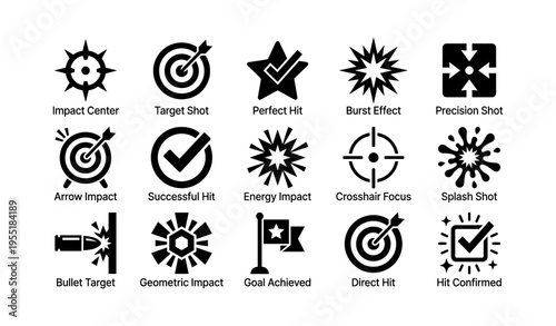 Set of black target icons and symbols for precision and success concepts