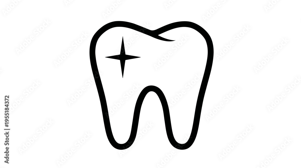 Obraz premium A simple, black and white icon of a tooth, clean design, with a star