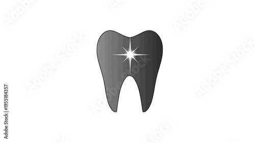 A grayscale illustration of a tooth with a white starburst-like graphic in its center