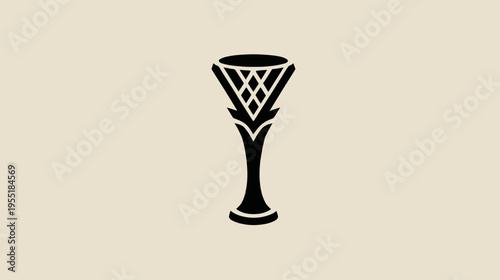 Black ornate chalice symbol on neutral background, elegant, geometric